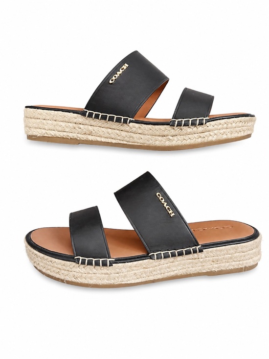 Coach Shoes - Coach Black Leather Double-Strap Espadrille Slide Sandals Size 7.5B Designer